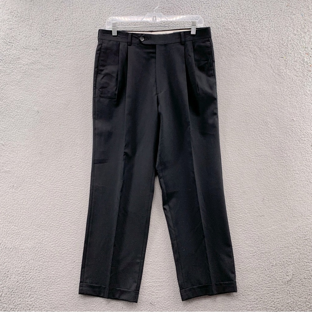 Oscar de la Renta Black Wool Pleated Front Dress Carrer Pants Men’s Size 32W 30L